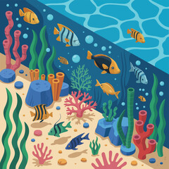 Vibrant seamless underwater world with marine animals