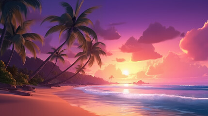 sunset on tropical beach