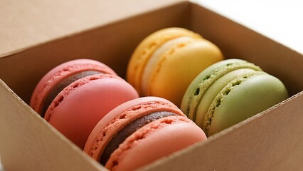 colorful macaroons on box