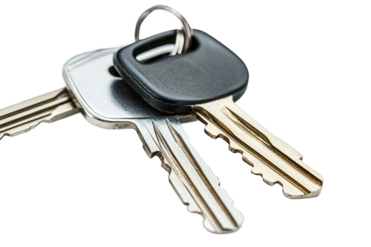 Bunch of metal keys isolated on transparent background