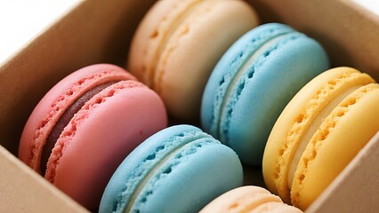 colorful macaroons on box