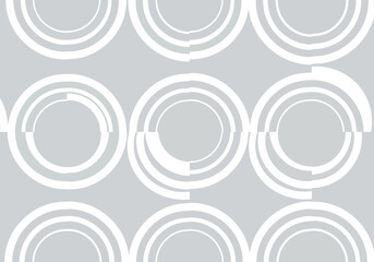 Vector illustration of abstract seamless geometric pattern with white concentric circles on a grey background, modern and minimalist design