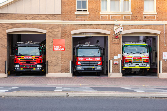 blurred Fire and rescue vehicles at Orange Fire station