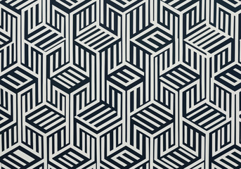 Vector illustration of geometric optical illusion pattern with cubes and lines in black and white, creating a bold and modern abstract background