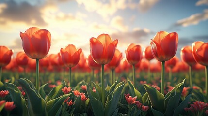 Spring bright tulips blooming, the concept of spring, nature blooming and awakening