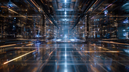 Fototapeta premium Futuristic Quantum AI Processor Network - Digital Data Visualization with Neural Connections