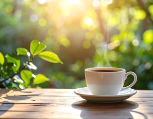 Obraz premium cup of coffee on wooden table