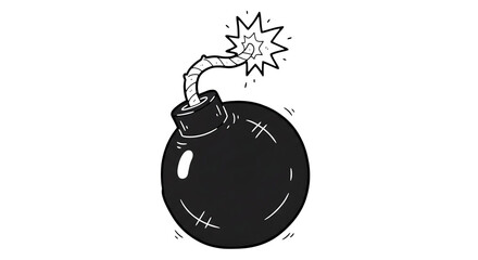 Cartoon-style illustration of a classic bomb with a lit fuse isolated on a transparent background
