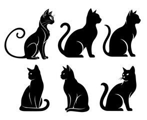 Elegant Black and White Silhouette of Cats – Minimalist Pet Outline Vector Illustration