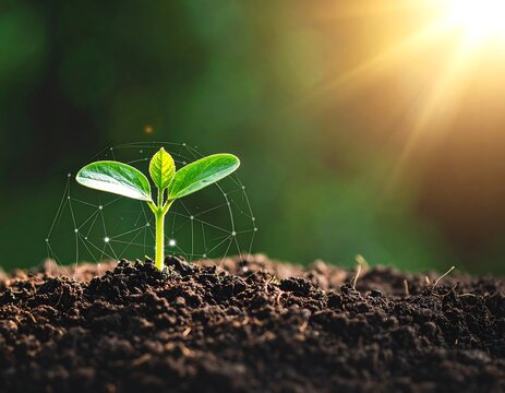 Young sprout in soil, digital overlay