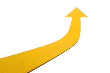 Curved yellow arrow rising diagonally &ndash; Progress, Growth, Optimism, Flow, upward, motion, success, transition