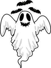 Halloween Spooky Ghost with Bats Cartoon