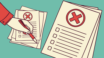 Hand Marking X on Checklist Forms and Documents.