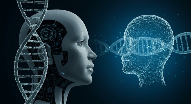 Human profile with gears and a brain silhouette illustrating the abstract concept of intelligence