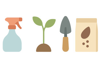 Gardening tools and plant sprout with seeds