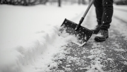 Person Shoveling Snow on Sidewalk