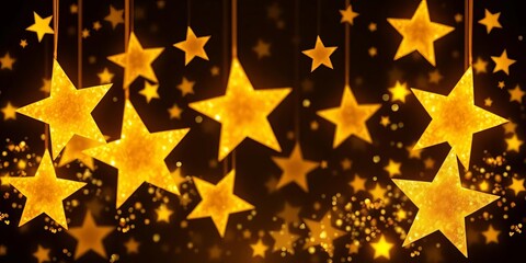 Shimmering gold stars on a dark background, ideal for celebratory designs,  mystical,  glitter