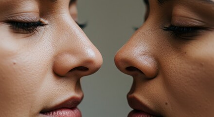 Obraz premium Closeup of two womens faces showing their skin and facial features