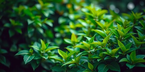 Fototapeta premium Soft focus lush green foliage, blurred background, vibrant leaves, summer, macro