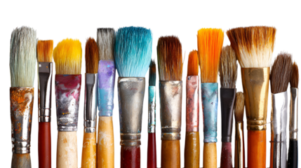 A Row of Colorful Used Paintbrushes Art Supplies