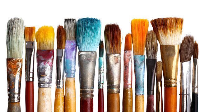 A Row of Colorful Used Paintbrushes Art Supplies
