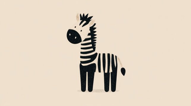 Cartoon-style zebra with black stripes against a neutral beige background