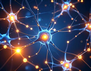 Obraz premium Abstract Illustration of Neurons and Synapses in a Digital Environment