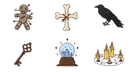 Mystical Magic Occult Symbols Icon Set Illustration Halloween Collection