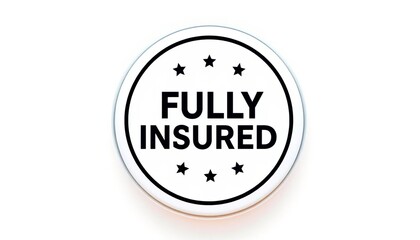 Fully insured emblem; round button, white background,  approved,  stamp