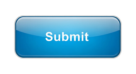 Bright blue submit button isolated on transparent background for online forms and applications