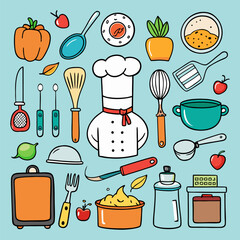 cooking pot, wooden bowls, spoons on wooden background. Top view, copy space. Organic vegetables ingredients for vegan cooking. Clean eating food  cooking banner. Vegetables and spices on the kitchen 