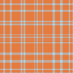 Seamless Plaid Pattern in Orange and Pale Blue - Abstract Tartan Texture Background for Autumn and Retro Designs