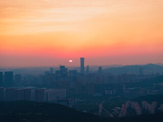 power plant at sunset