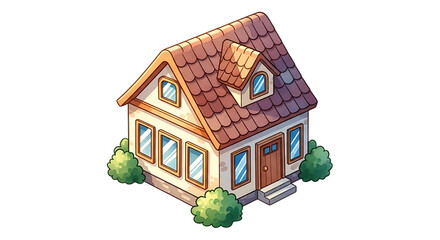 Charming cartoon style house isolated on transparent background with a cozy design and vibrant colors