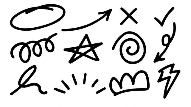 Set of hand drawn doddle sketch animation on transparent background. 4k Video
