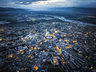 aerial view of bagua city at night