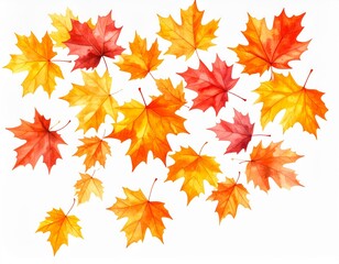 Fototapeta premium Vibrant Autumn Leaves Collection in Watercolor Style
