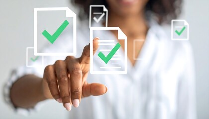 Woman Approves Digital Documents. (2)