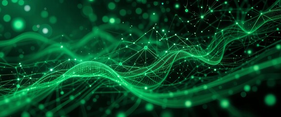 Dark green Abstract teal city lights background with digital interface overlay, showcasing technological advancement and modern urban life, ideal for tech or futuristic concepts