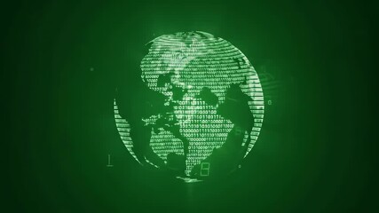 Glowing Digital Globe Rotating on a Green Background, Representing Global Data and Connectivity - Powered by Adobe