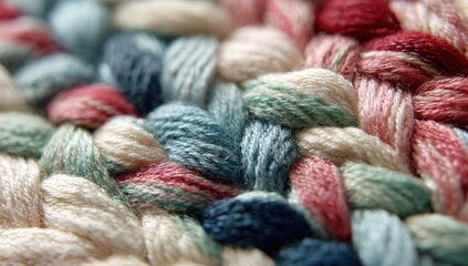 Close-up of multicolored braided fiber, texture showing detail