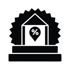 Vector art of black and icon of a building with a percentage sign inside, representing real estate finance, mortgage, or property loan concepts