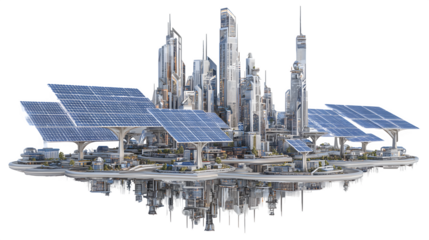 A futuristic, clean energy solar panel system integrated into a smart city