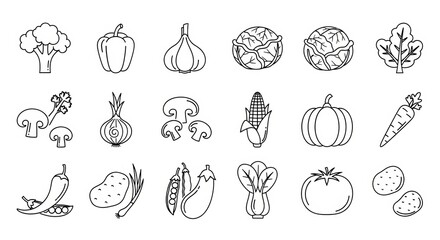 Whimsical line art collection of fresh vegetables, perfect for healthy eating themes.
