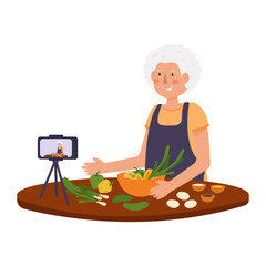 Grandma blogger shoots a culinary blog.