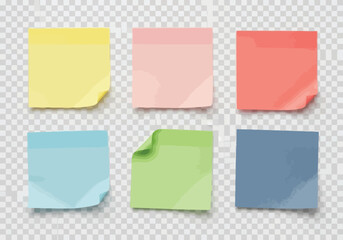 Vector illustration of collection of colorful sticky notes with torn edges, perfect for reminders and messages, isolated on a transparent background
