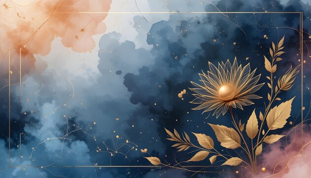 Luxury Abstract Art Background Vector with Golden Floral Botanical Line Elements