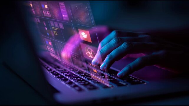 Futuristic digital technology interface with dynamic motion graphics innovative visuals high-tech screens and modern data visualization for creative video production - Powered by Adobe