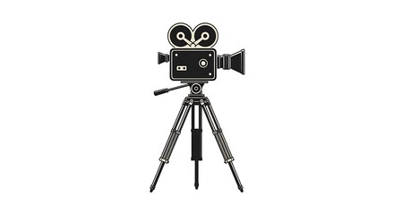 Classic Film Movie Camera on Tripod - Retro Cinema Production Equipment Isolated Vector Illustration
