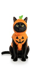 Obraz premium cat dressed as a pumpkin jack-o-lantern Halloween costume, celebration 